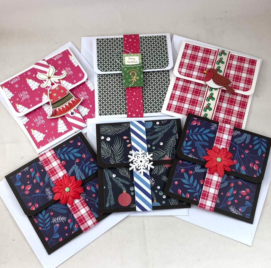Pack of 6 Christmas money or gift card holders in bright colours