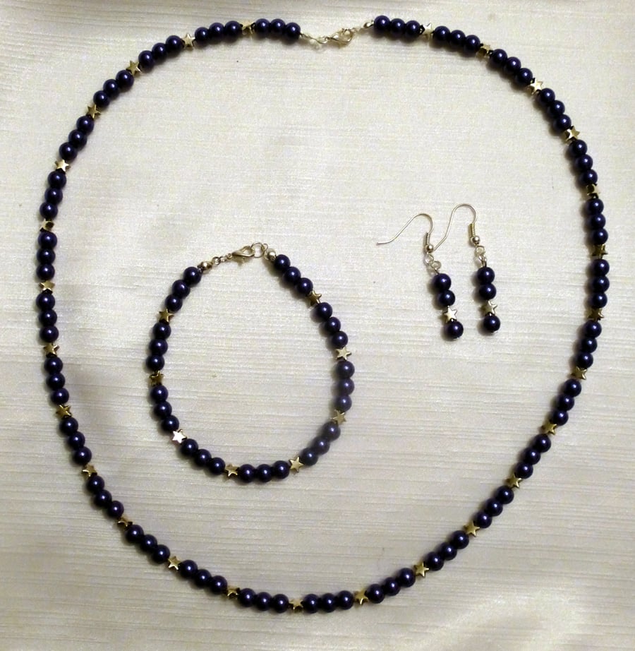 Midnight Stars Jewellery Set comprising Necklace, Bracelet & Earrings