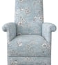 Fireside Chair Armchair Finch Toile Fabric Accent Birds Small Floral Blue Flower - Image 1