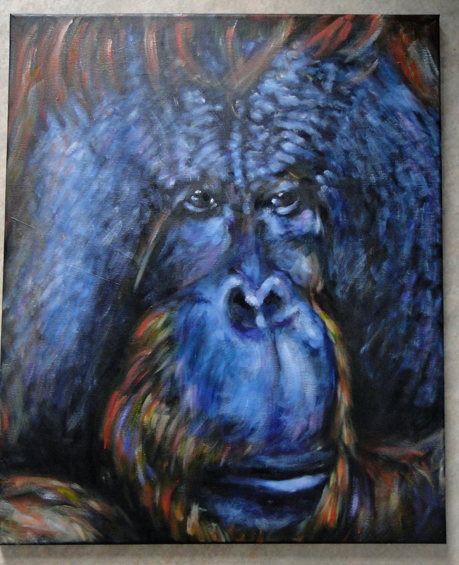 Animal Art Male Orangutan Original Acrylic Painting on Canvas OOAK