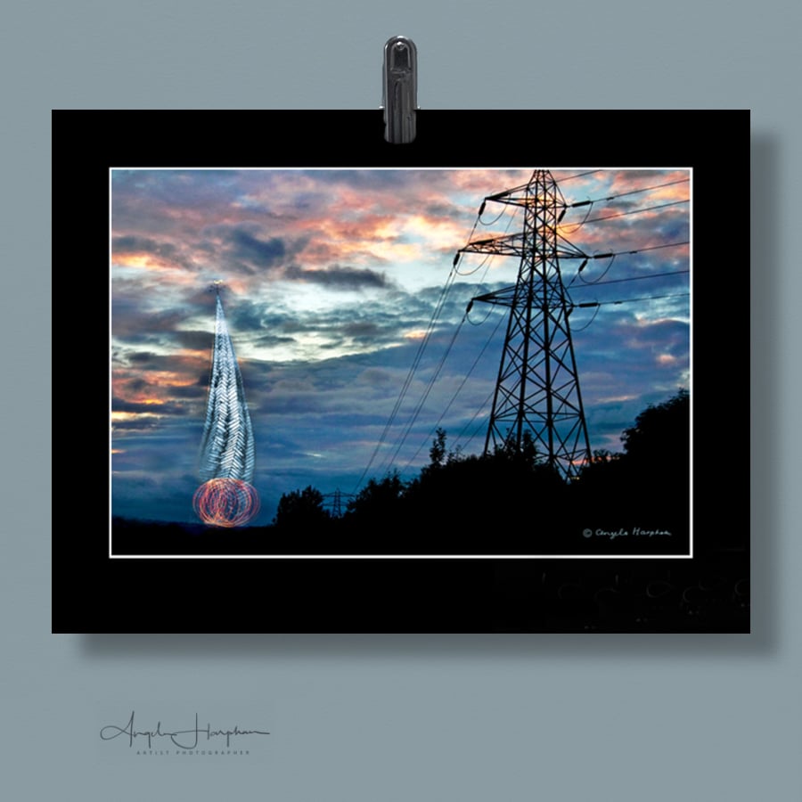 Composite Photograph of Chesterfield Spire with Sunset Clouds