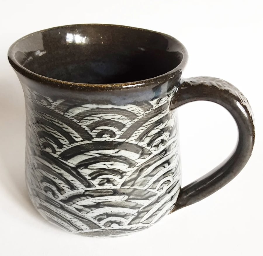 Blue Patterned Glazed Mug - Hand Thrown Stoneware Ceramic Mug 