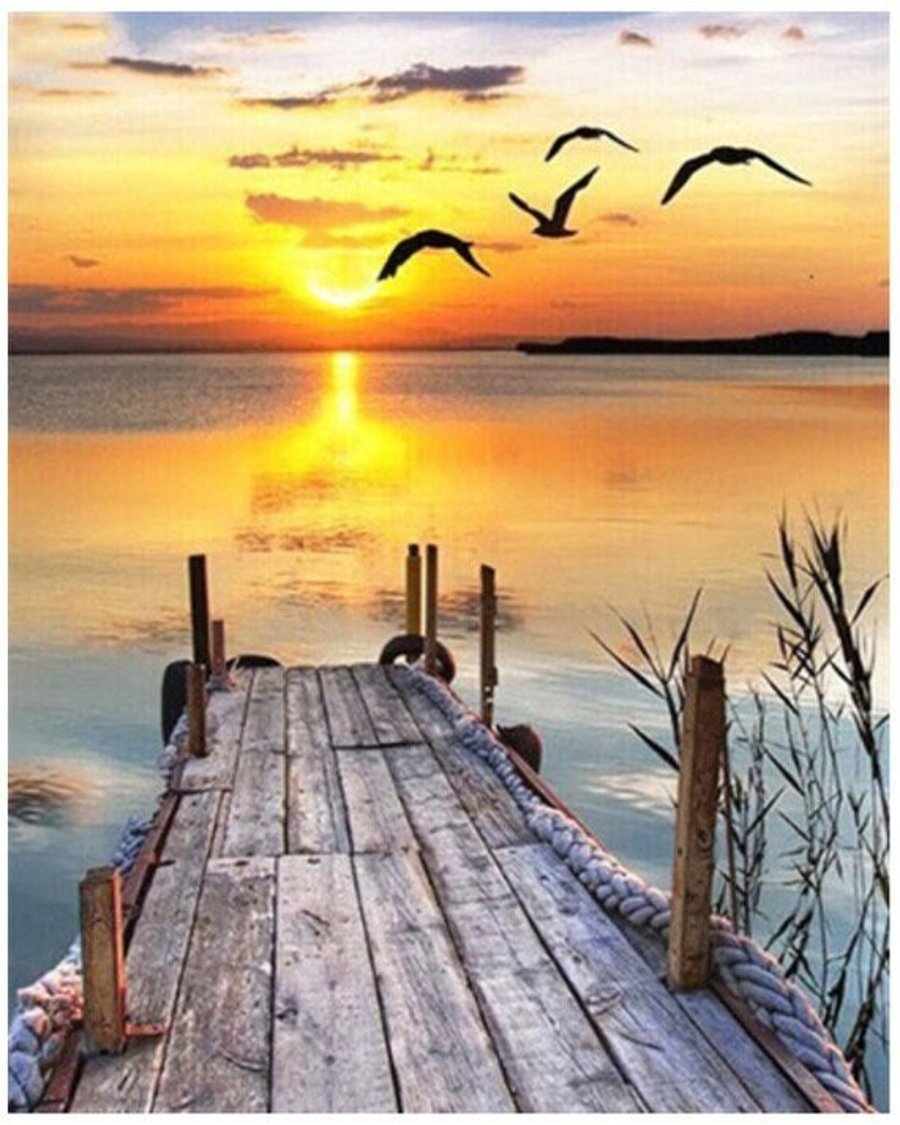 5D DIY Port Sunset Diamond Art Painting for Adults & Kids 40 x 30cm, Round Cryst