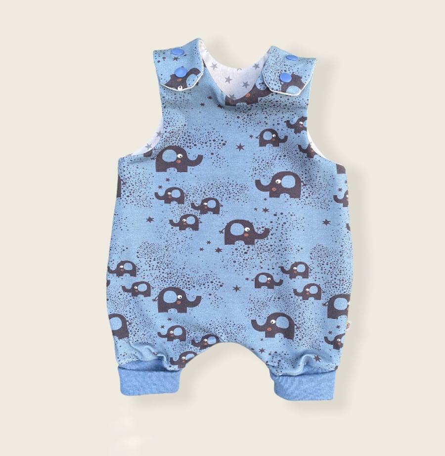 Reversible Jersey Romper with Elephants and Stars - last one 0-3 months