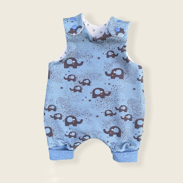 Reversible Jersey Romper with Elephants and Stars (0-3mths and 3-6 months) 