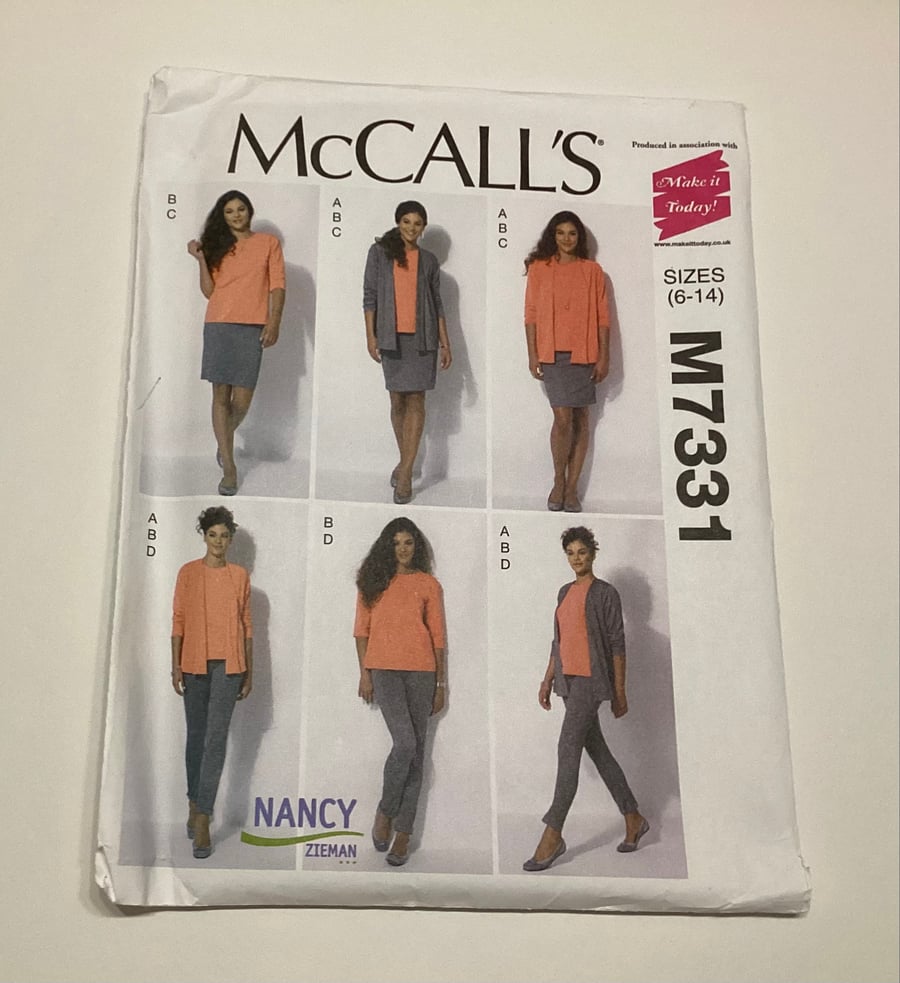 Sewing pattern, uncut, McCall’s M7331, casual jacket, trousers, top, skirt