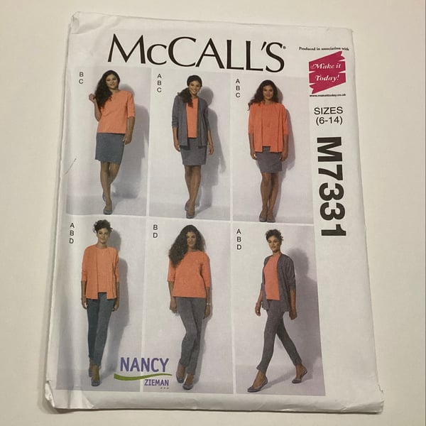 Sewing pattern, uncut, McCall’s M7331, casual jacket, trousers, top, skirt