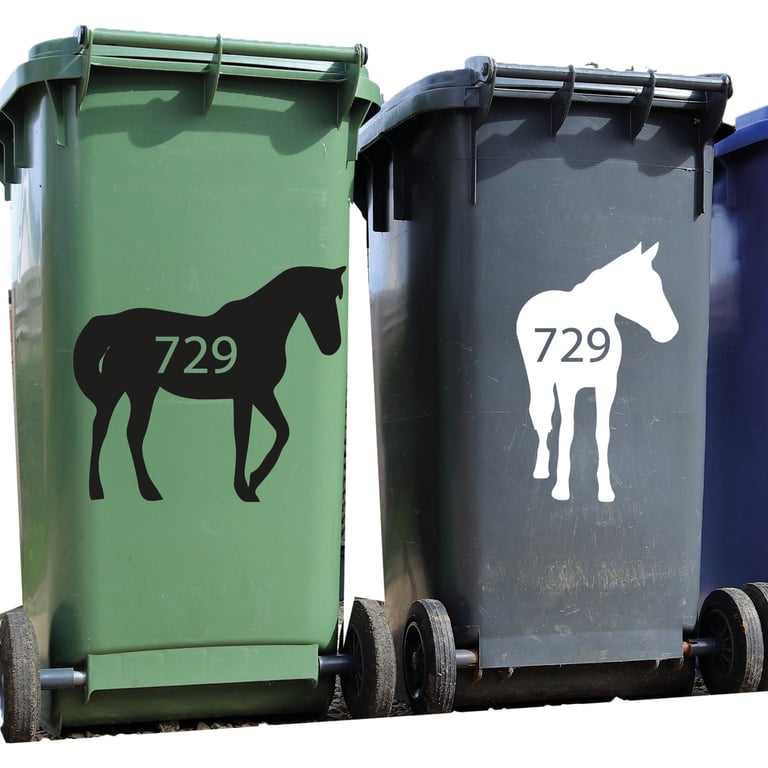 Horse Silhouette Bin Stickers Personalised House Number Wheelie Bin Dustbin 