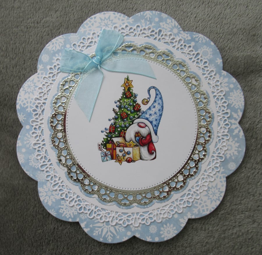 Gnome By The Christmas Tree - Circular Card