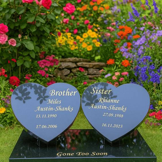 Grave Plaque Double heart Grave Stone Memorial Grave Marker Flat Grave Stone 