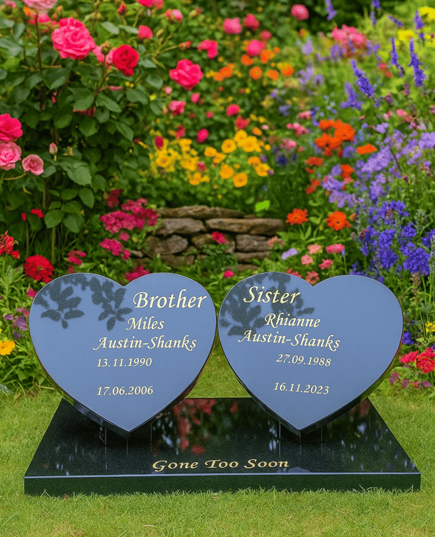 Grave Plaque Double heart Grave Stone Memorial Grave Marker Flat Grave Stone 