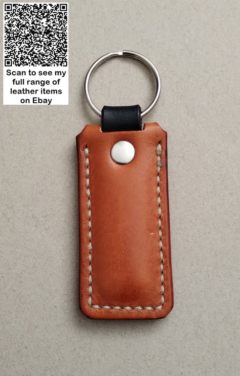 Hand Stitched Full Grain Leather Key Ring Split Ring & Rivet