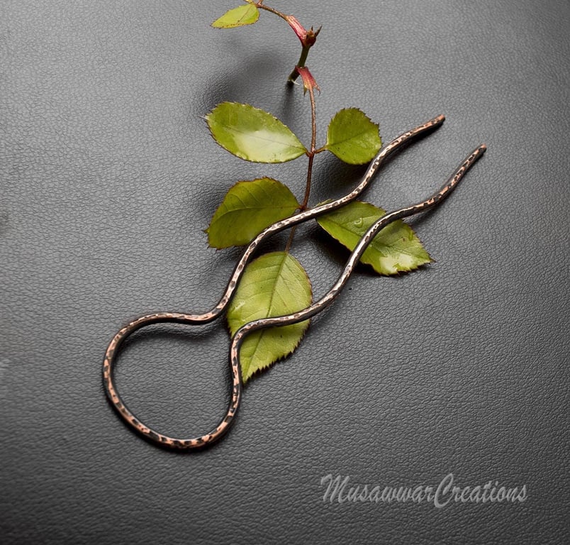 Antique textured copper Hair Fork , Hair pick ,Copper Hair fork,Hair bun Sticks,