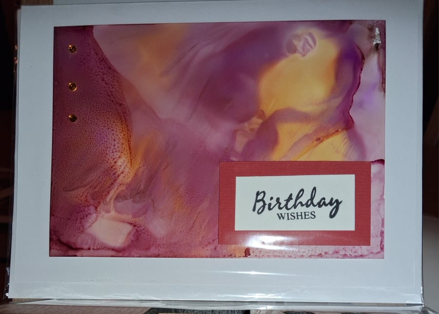 Handmade greetings card made with alcohol inks