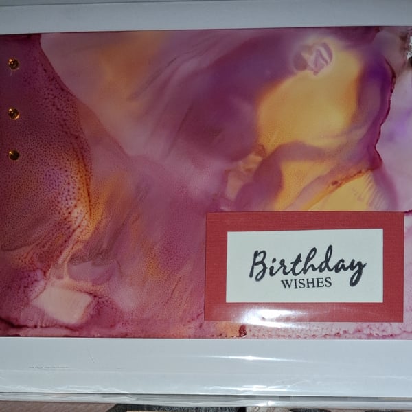 Handmade greetings card made with alcohol inks