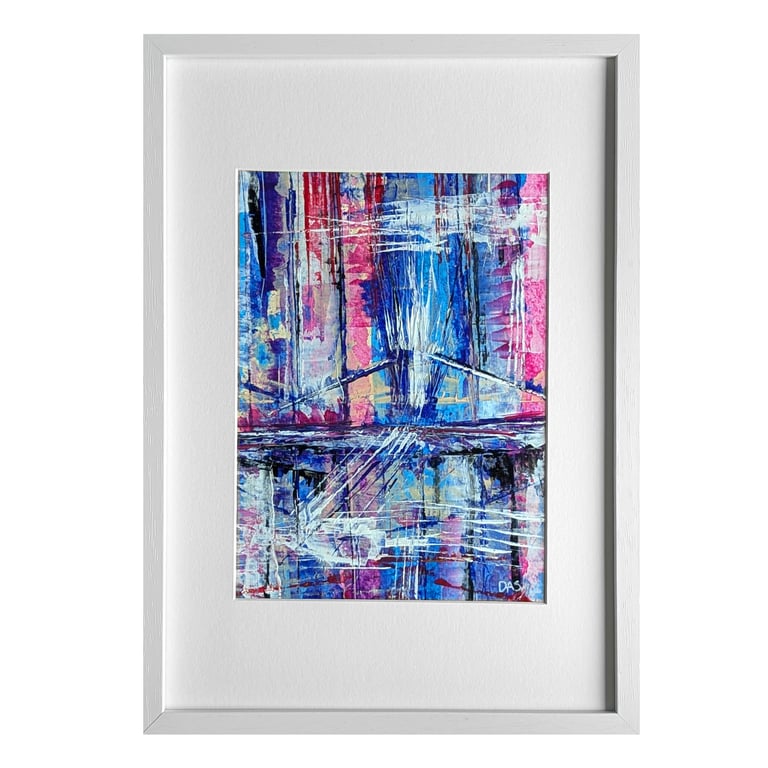 'Distant Bridge' Original A4 Framed Painting