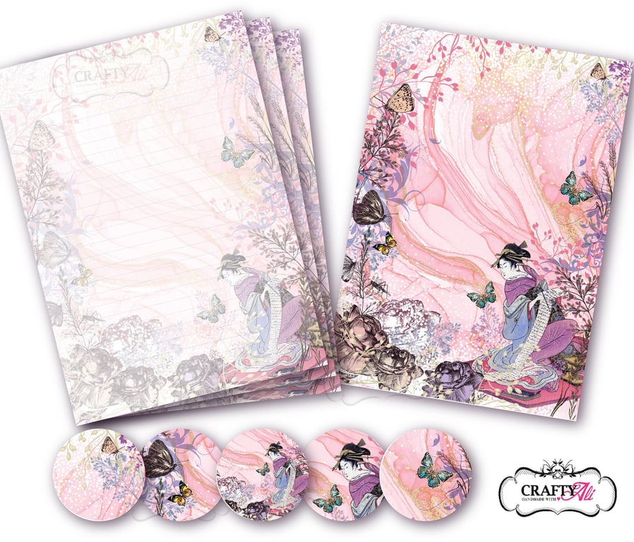 Letter Writing Paper Inu No Koku by Utamaro, with art print and envelope seals