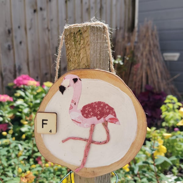 Wooden alphabet art -decorative wall plaque with first letter scrabble tile 