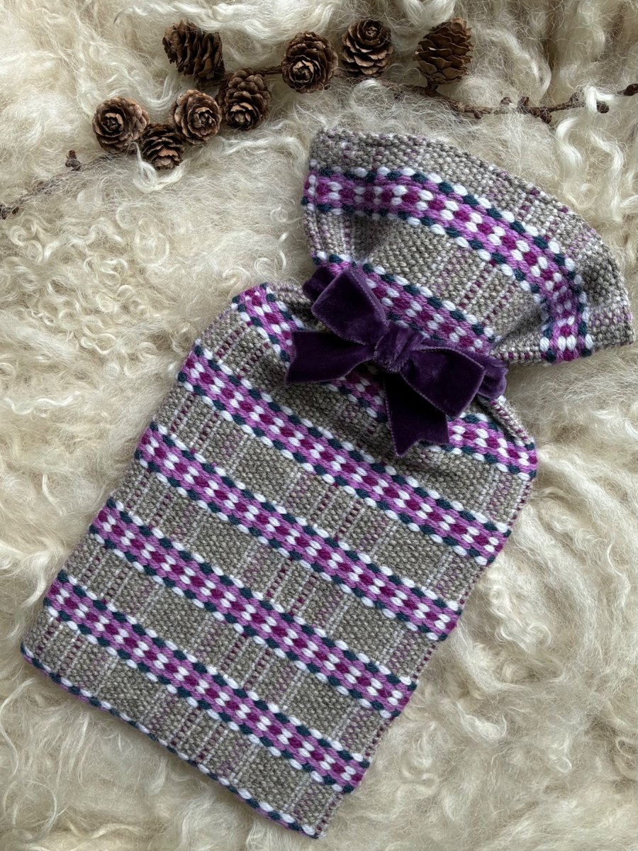 Mini Hot Waterbottle - Grey & Damson mix Handwoven in Wales