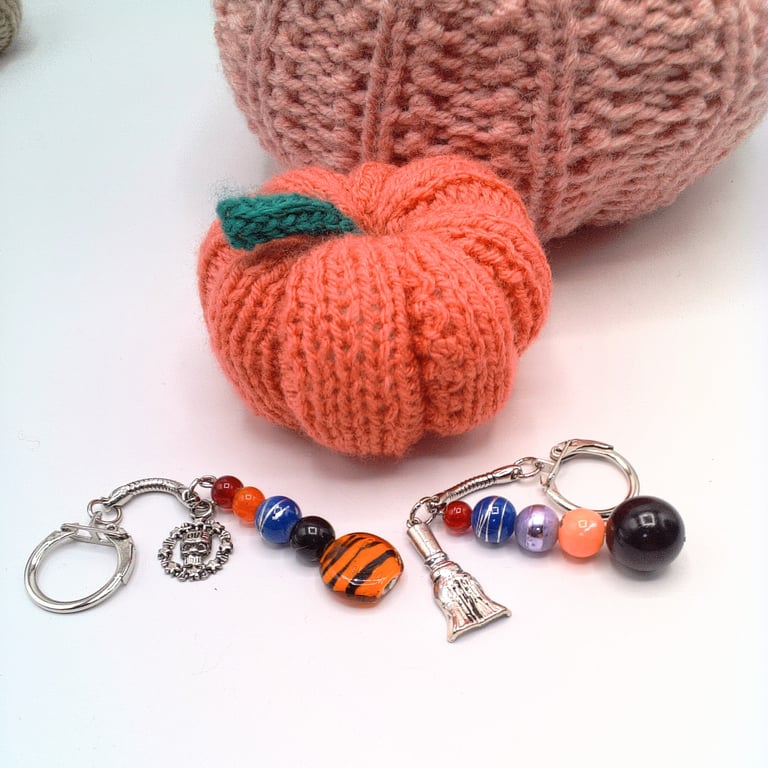 Halloween Key Rings with Multi Coloured Glass Beads and Charms, Halloween