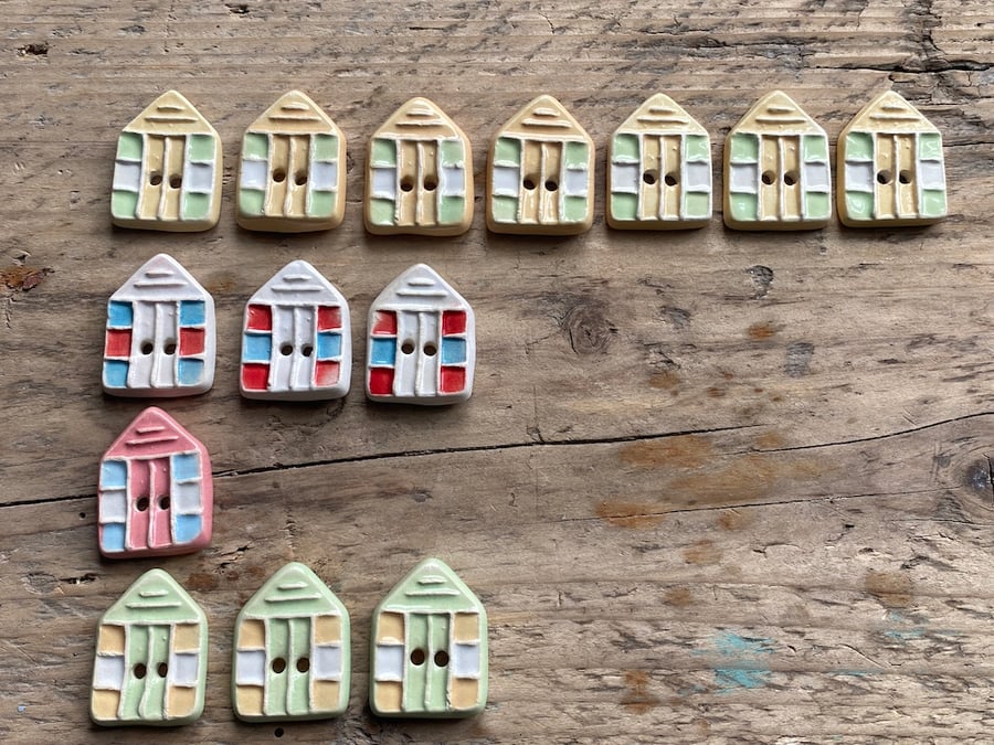 Handmade Ceramic Beach Hut Buttons sold individually 