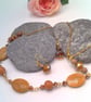 Honey Jade Bead and Gold Crystal Necklace and Earrings Set, Gift for Her - Image 1