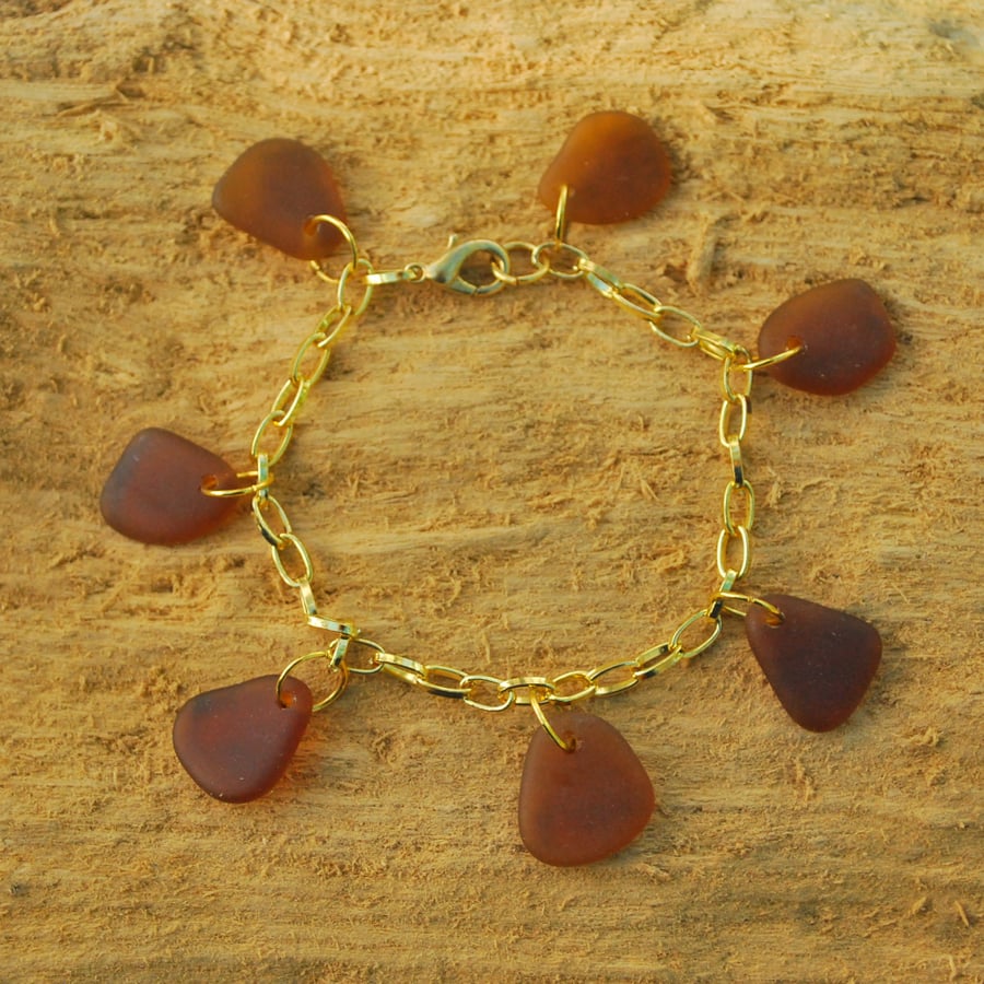 Brown sea glass bracelet