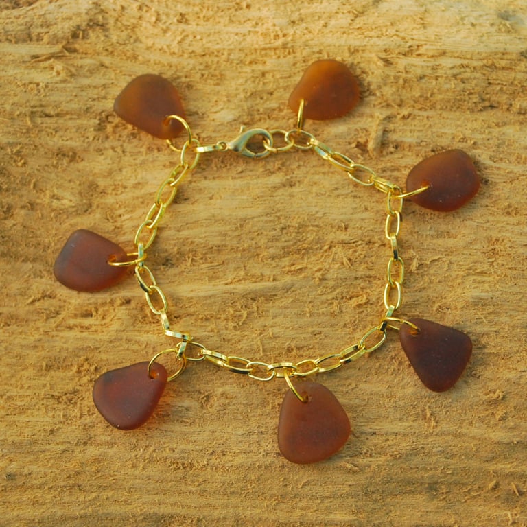 Brown sea glass bracelet