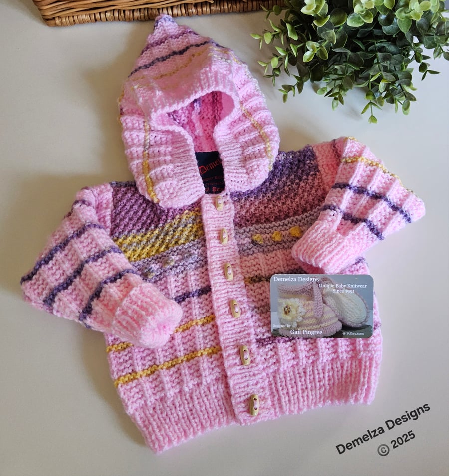 Baby Hand Knitted  Girls Hooded Jacket 3-9 months size
