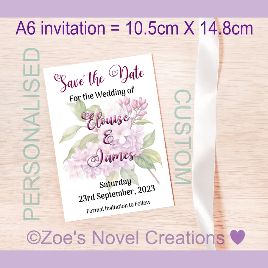 Save the Date Wedding Invitation Card (flat A6 card)