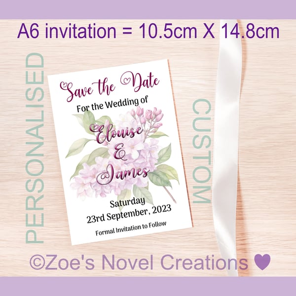 Save the Date Wedding Invitation Card (flat A6 card)