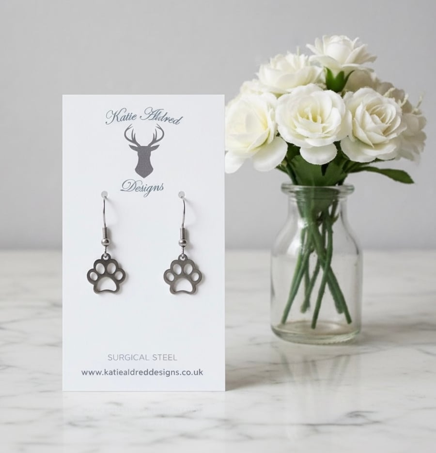 Charm Earrings - Silver Paw Print
