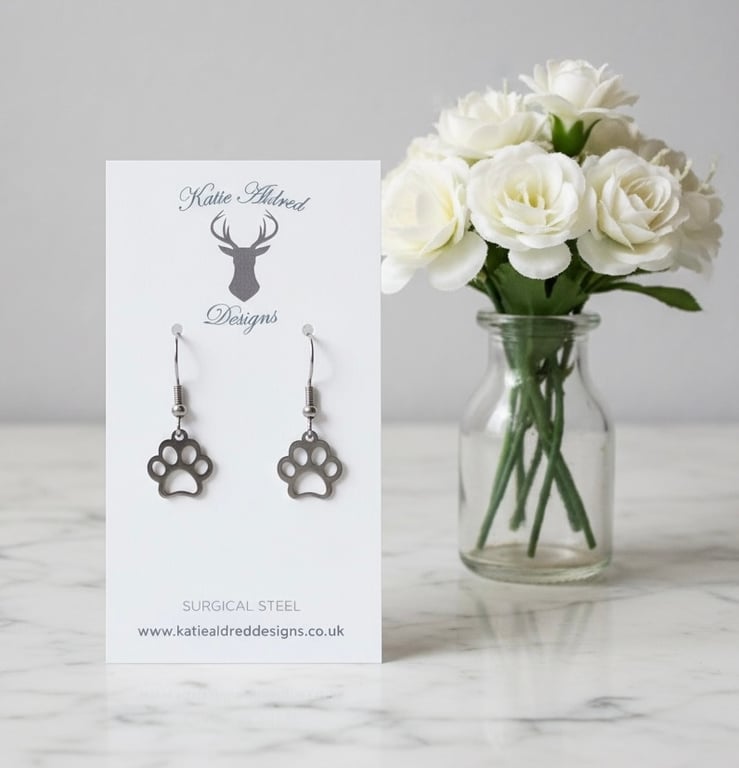 Charm Earrings - Silver Paw Print