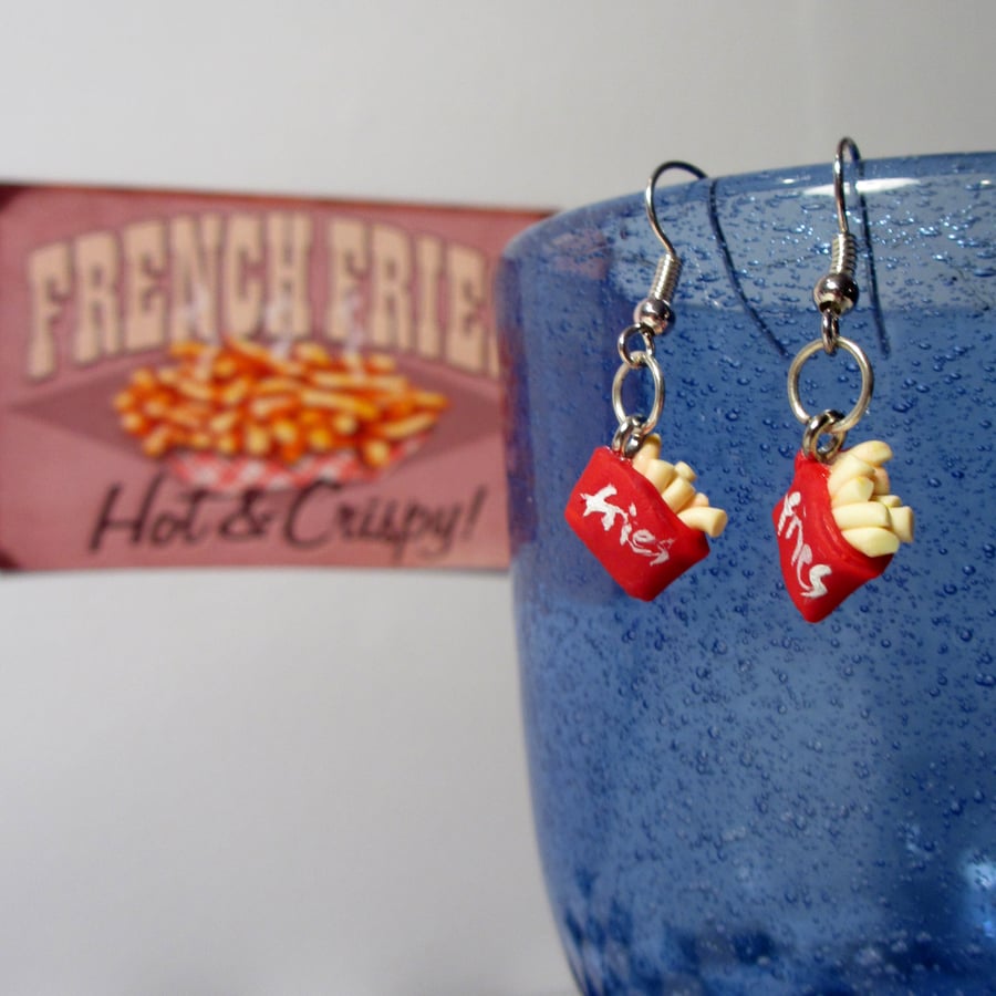 Retro diner french fries drop earrings Quirky, fun, unique, handmade novel