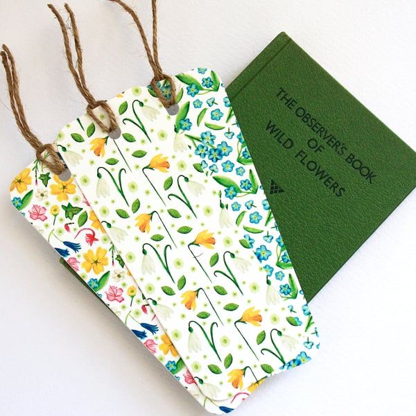Set of three British wild flowers bookmarks