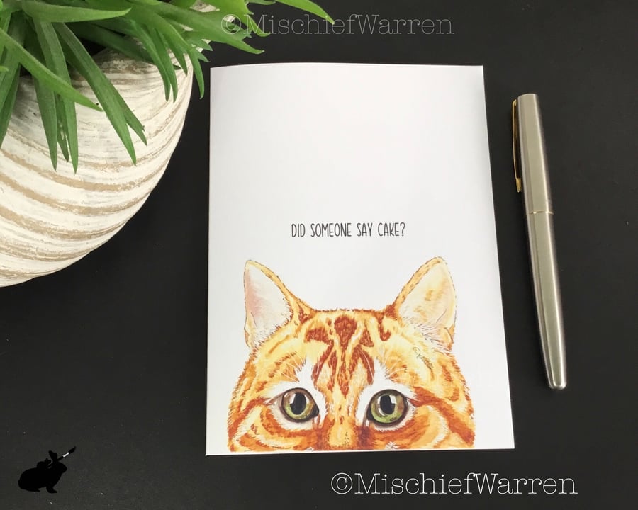 Ginger Cat Art Card. Personalised Cat Card for any occasion. 