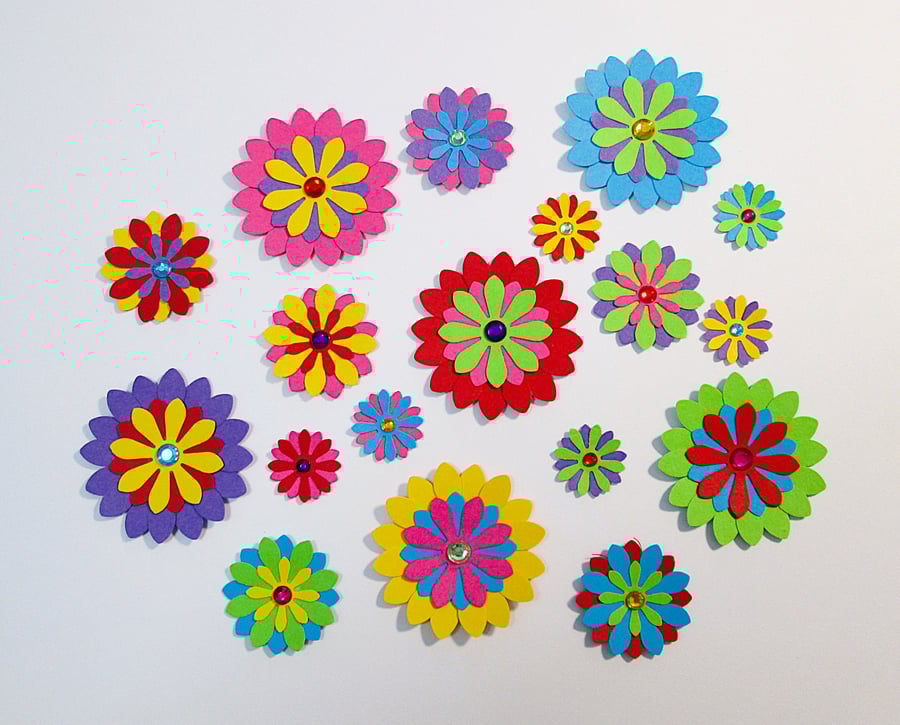 Handmade jewelled paper flowers for junk journals, card toppers, table confetti