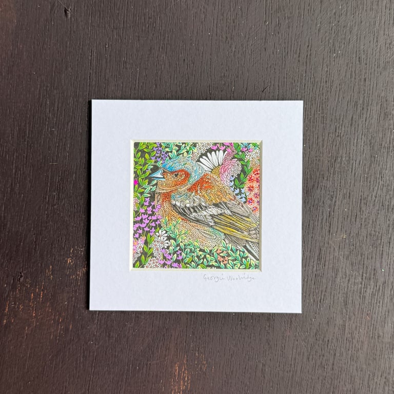 'Chaffinch' 5" x 5" Hand Finished Print