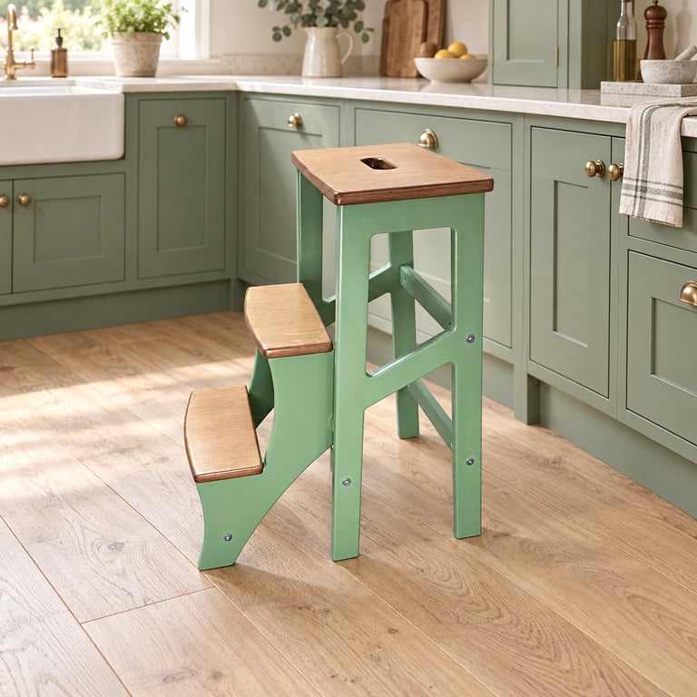 Sage Green Wooden Folding Step Stool- Handmade Kitchen Steps