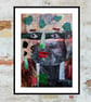 Weird Portrait Painting Outsider Art Brut Mixed Media Surreal In Collage Acrylic - Image 5