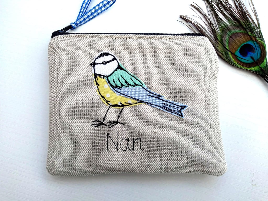 Custom Blue Tit Wallet - Personalised Coin Purse Gift with Free Motion Design