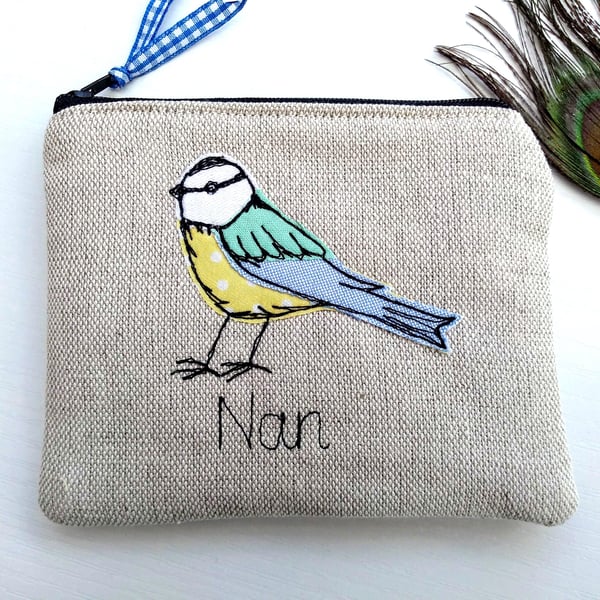 Custom Blue Tit Wallet - Personalised Coin Purse Gift with Free Motion Design