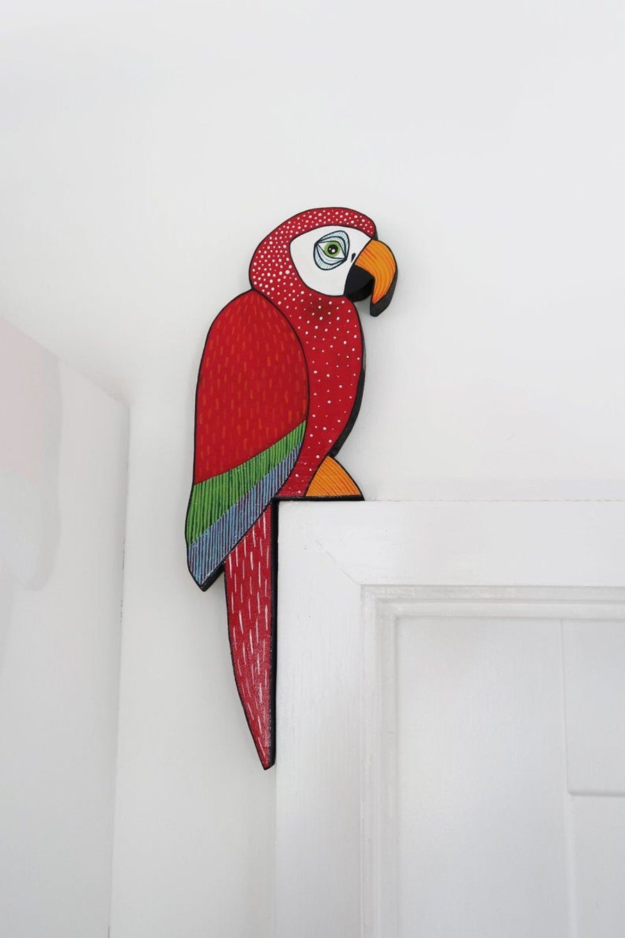 Scarlet macaw door topper, red parrot door decoration, tropical jungle decor.