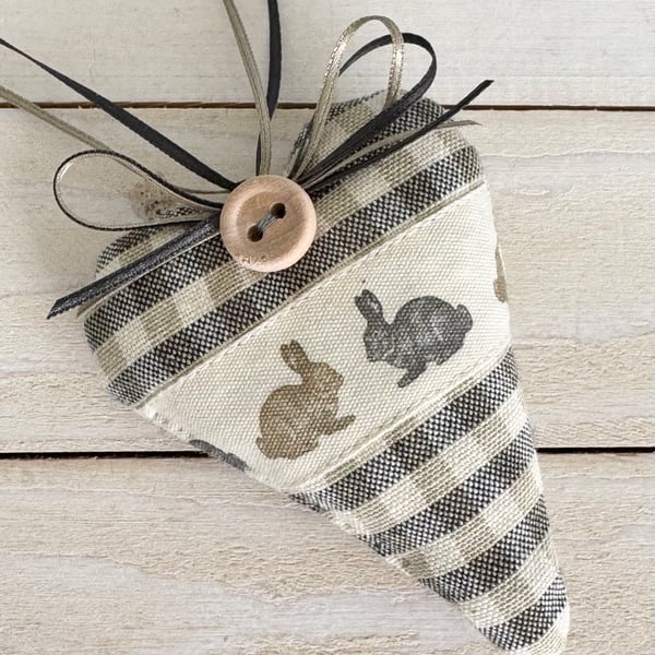 EASTER BUNNY HEART - charcoal and stone gingham