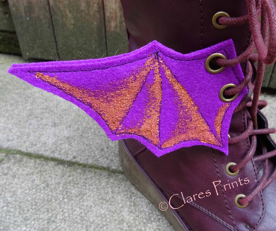 Steampunk Fabric Boot Wings Bat Wings Purple Copper Cosplay Halloween
