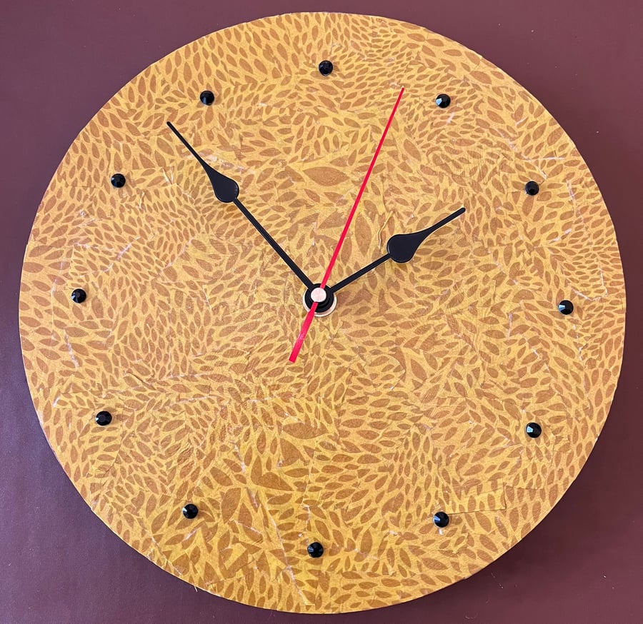 Decoupage Clock - yellow leopard print style pattern