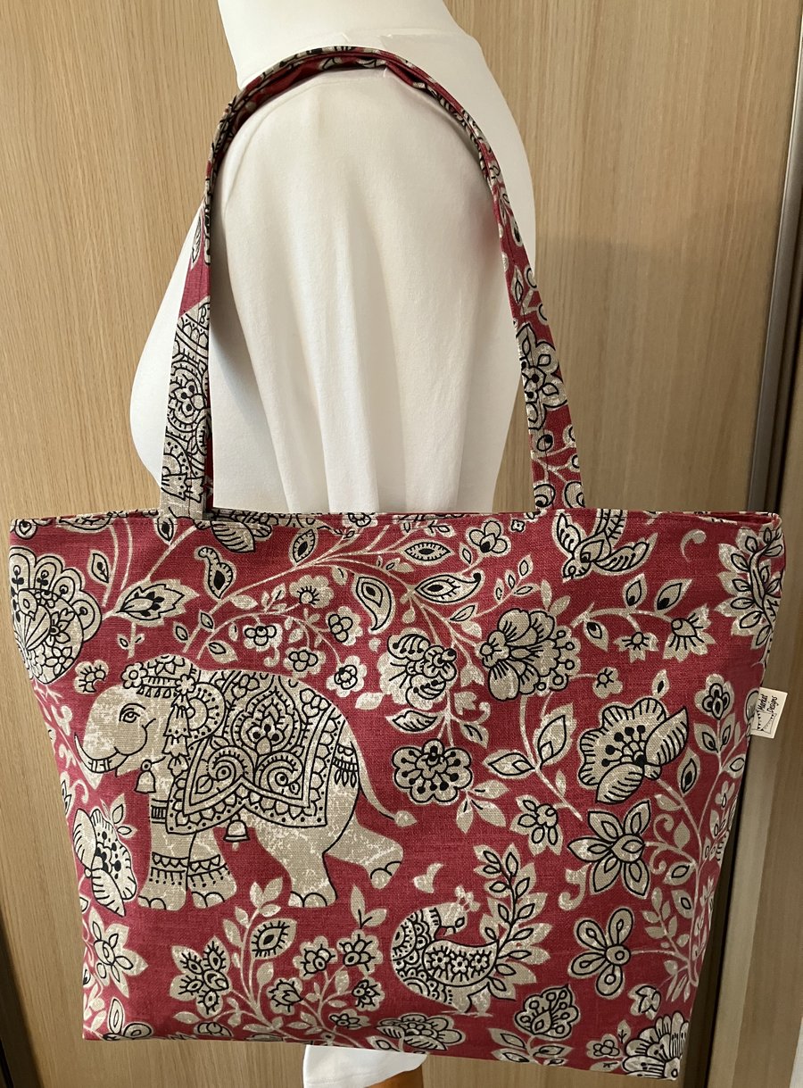 Indira Elephant zippered tote bag, Handmade in the UK