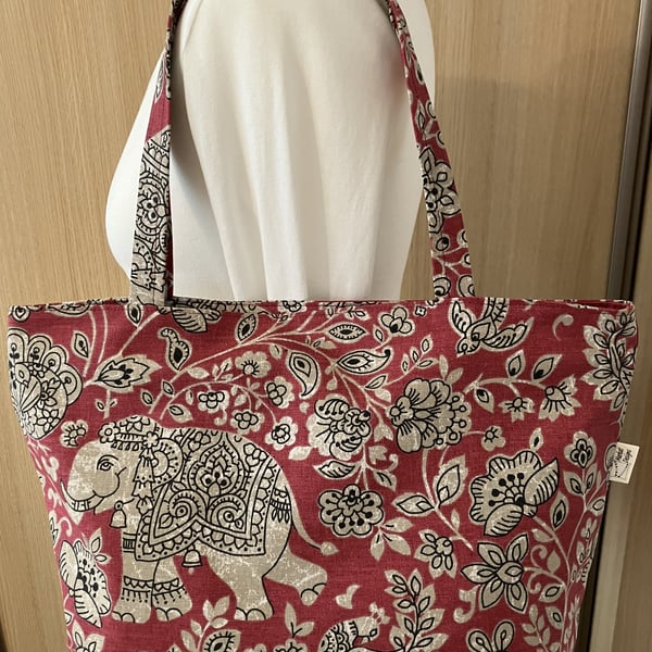 Indira Elephant zippered tote bag, Handmade in the UK