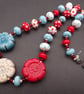 lampwork glass and ceramic flower beaded necklace