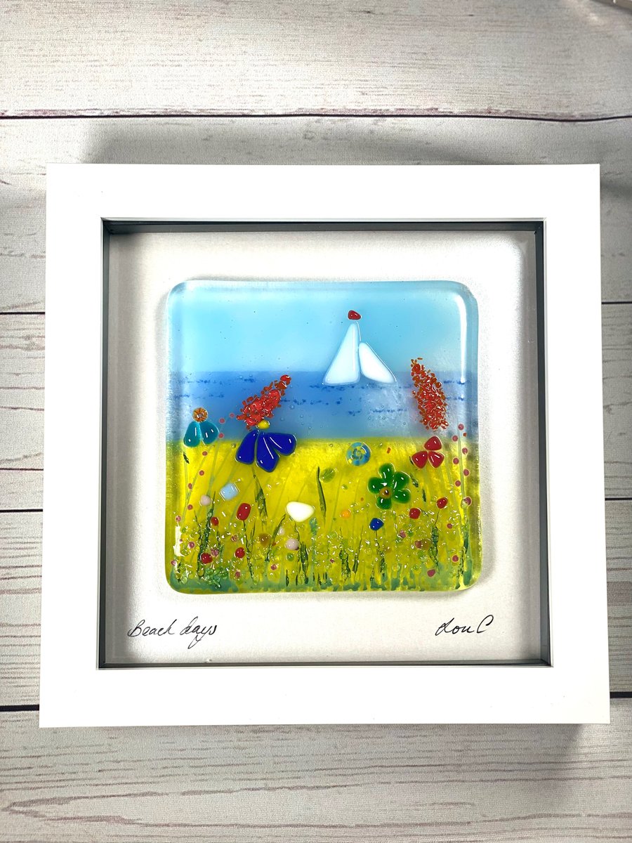 “Beach days” fused glass art picture